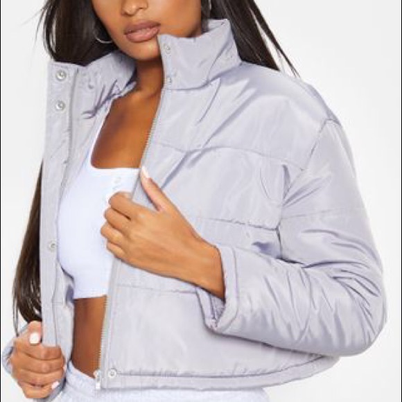 Grey crop puffer jacket Clearance